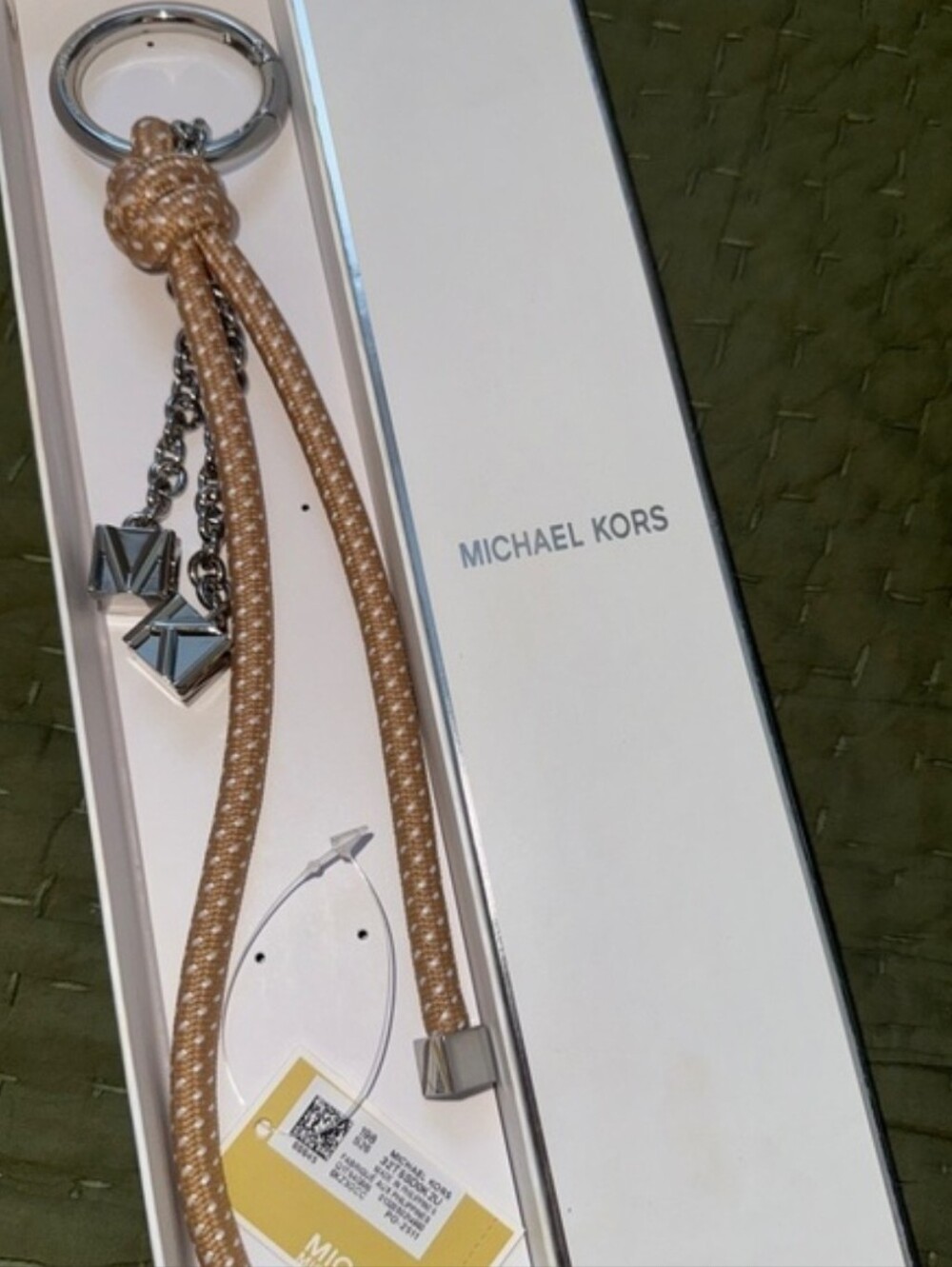 Michael Kors Tan Leather Rope Keychain with Silver Hardware/BNWT